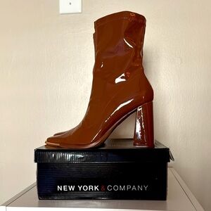New York & Company Brown Heeled Boots with Glossy Finish